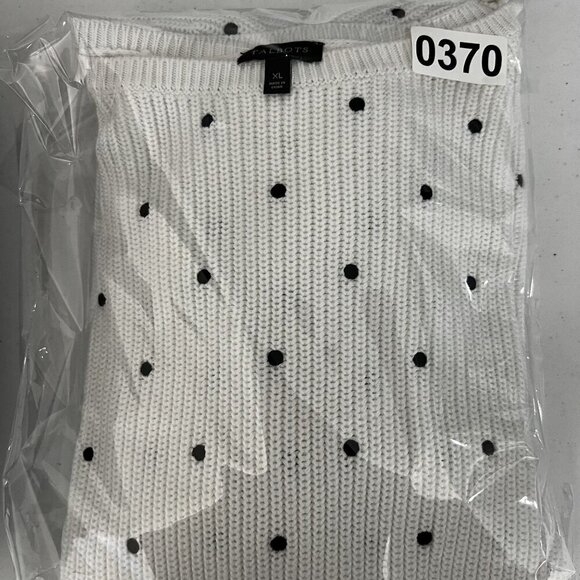 Talbots XL Womens 100% Pima Cotton White Black Polka Dot Ribbed PullOver Sweater - Picture 15 of 15